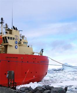 research vessel in icy waters. image courtesy of Drew Spacht