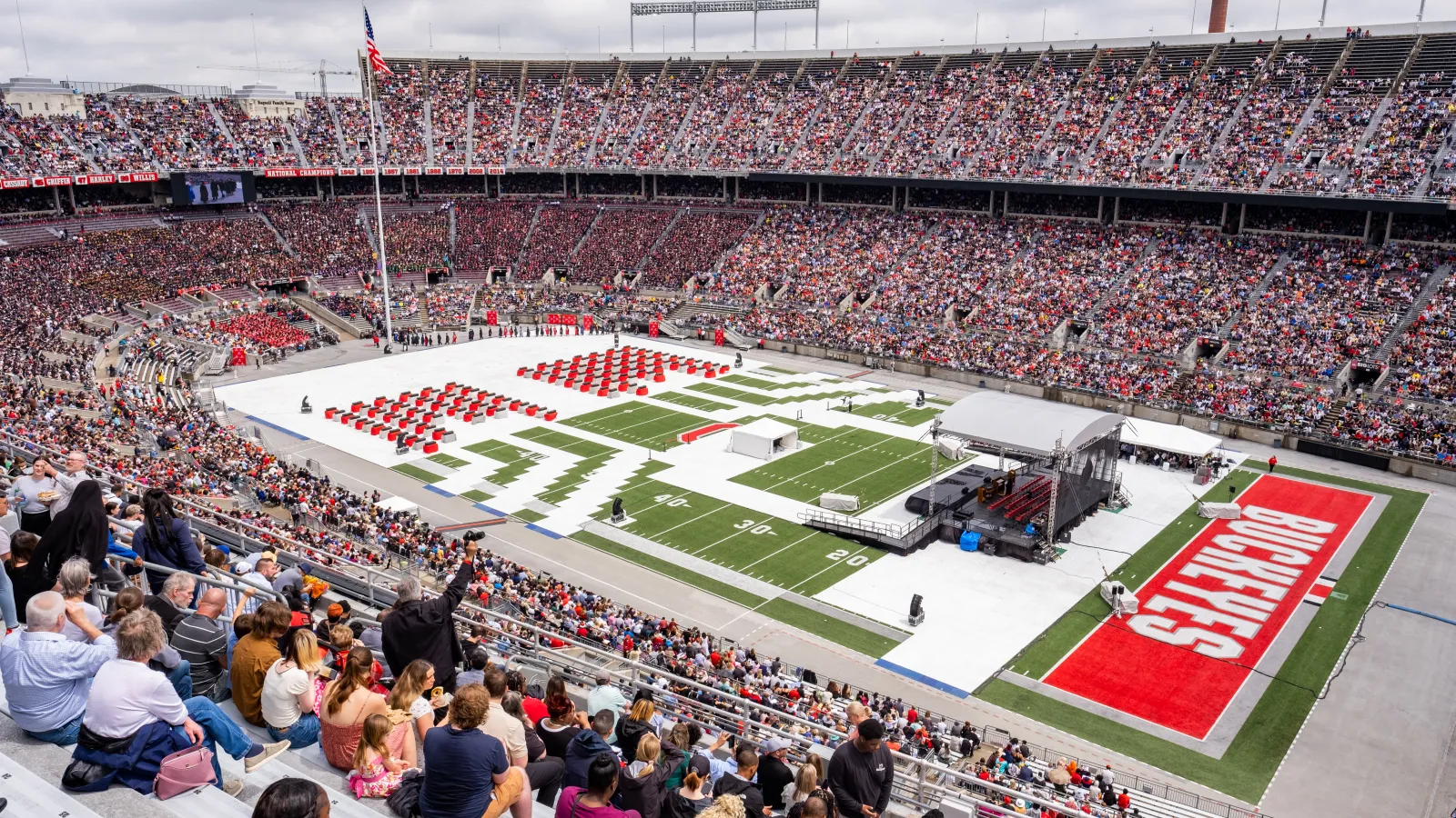 Birds Eye view of spring commencement in Ohio Stadium