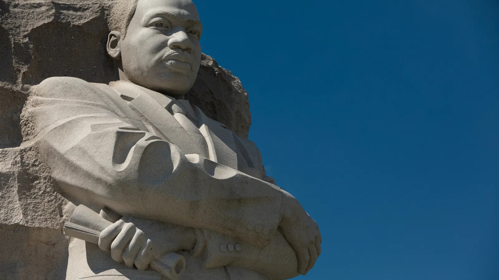 low angle image of MLK statue in Washington DC