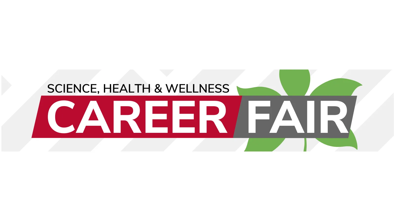 career fair banner in scarlet and gray with green buckeye leaf graphic behind text