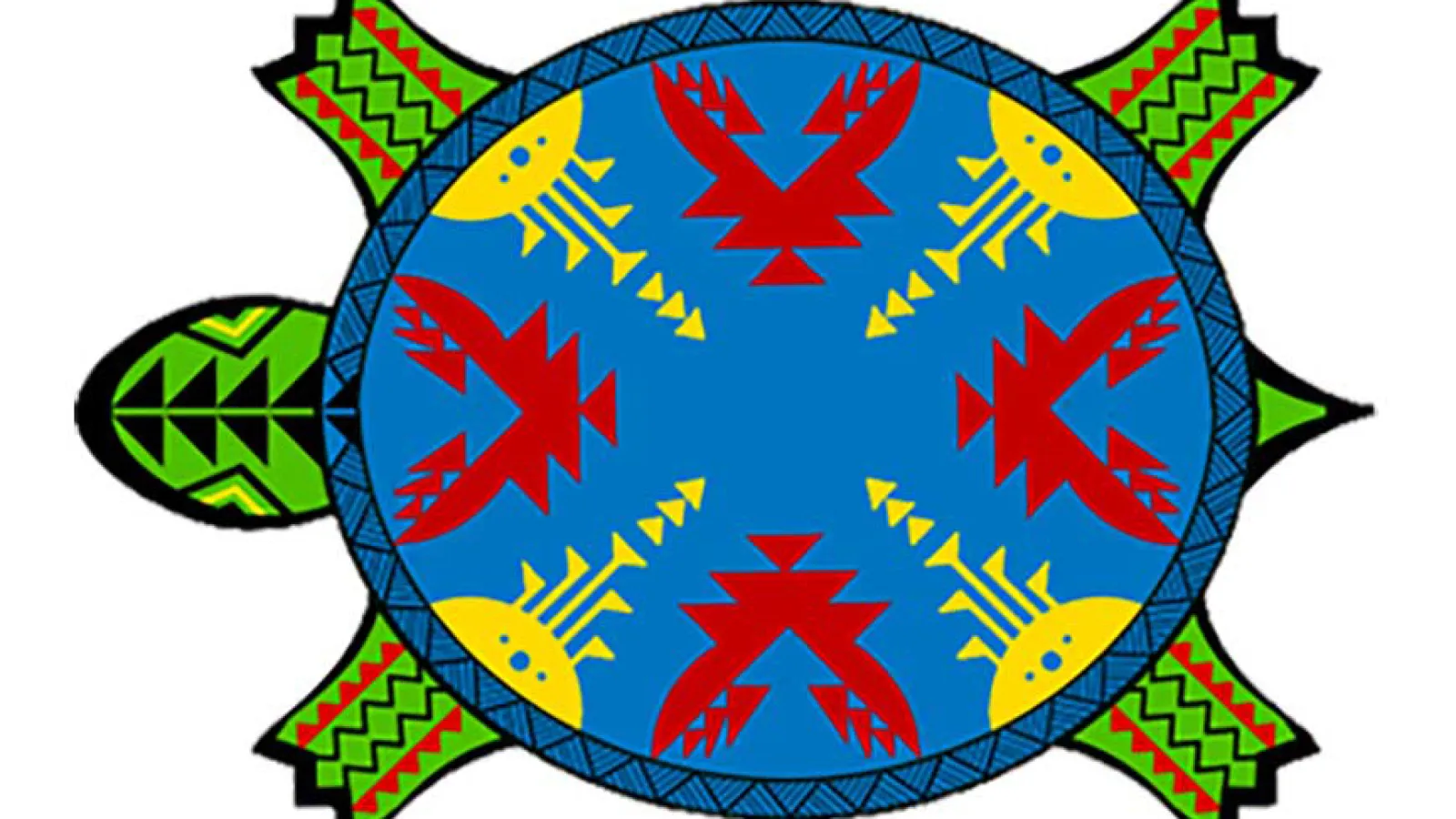 representation of turtle containing geometric patterns in blue, red, yellow, and green