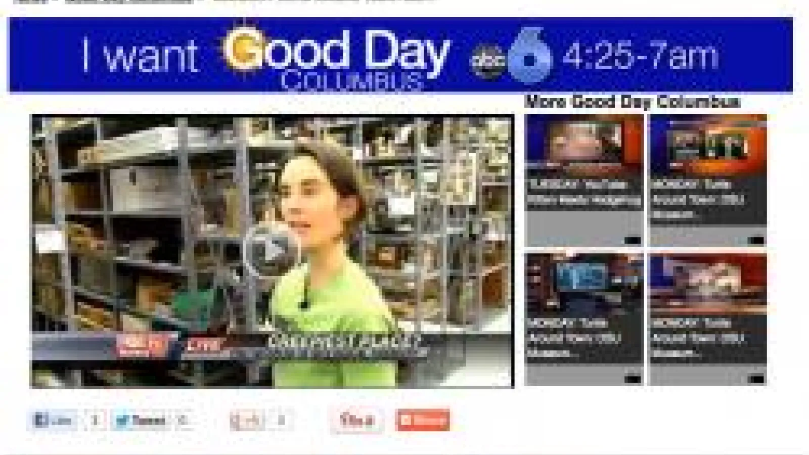 screenshot of Good Day Columbus webpage with Angelika Nelson's video thumbnail in center