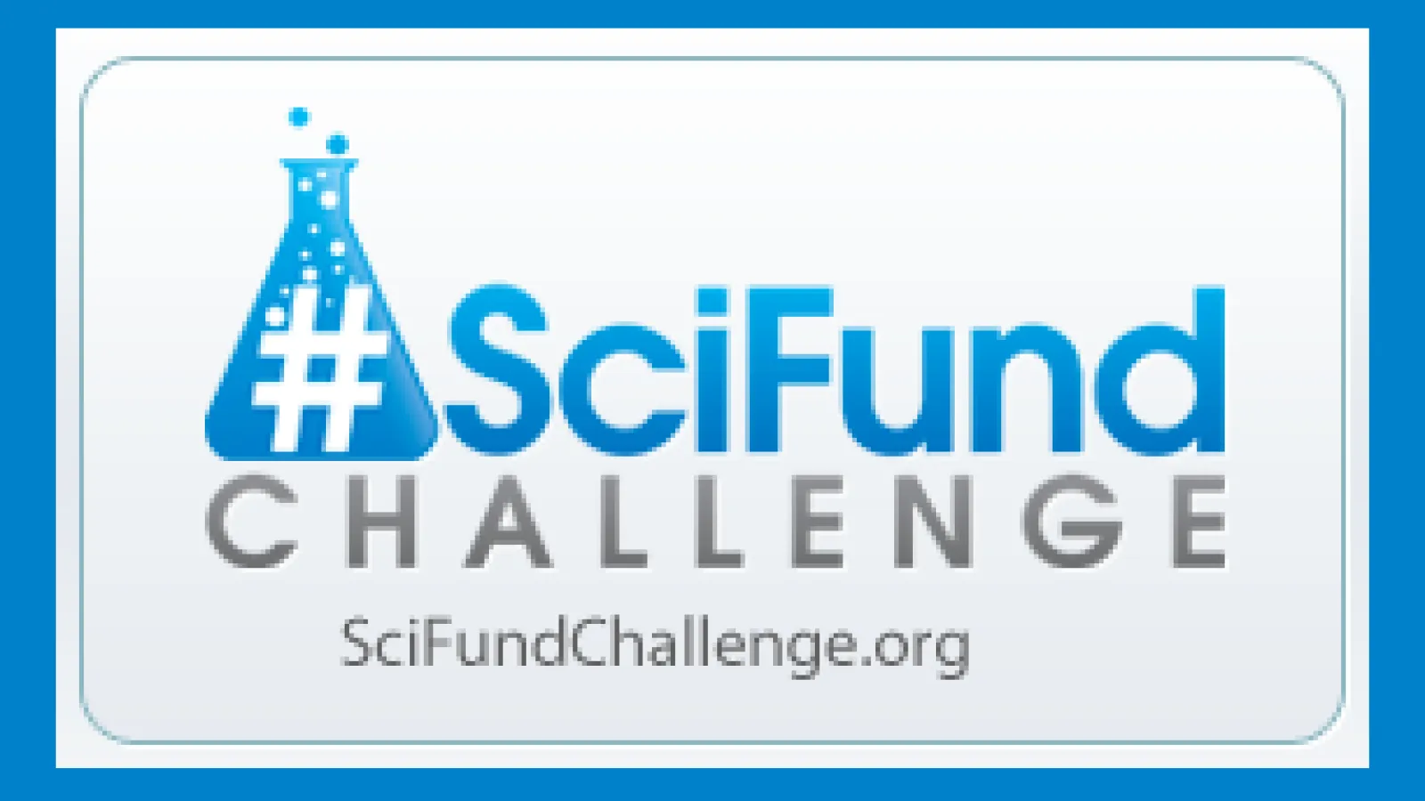 SciFund challenge logo in blue and gray font on white background surrounded by blue box