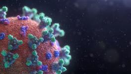Digital art rendering of a coronavirus on a microscale