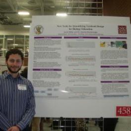Jacob Miller in front of research poster at Denman Undergraduate Research forum