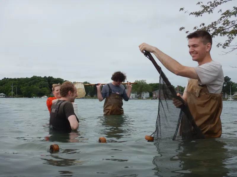 Connor, Emily, Sean seining on Alligator Bar