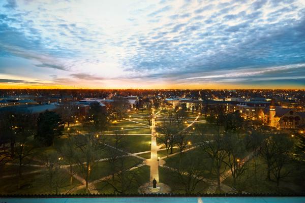 birds eye view of oval at dawn in winter