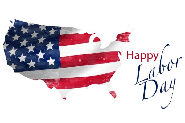 American flag cut to shape of USA with Happy Labor Day text