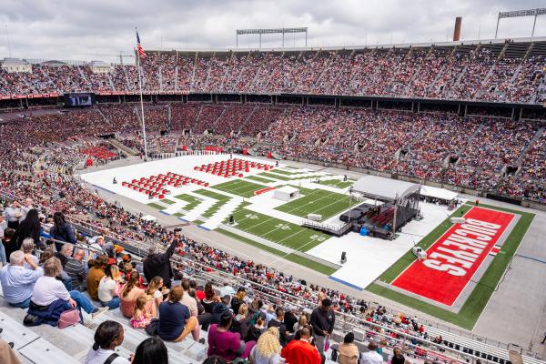Birds Eye view of spring commencement in Ohio Stadium