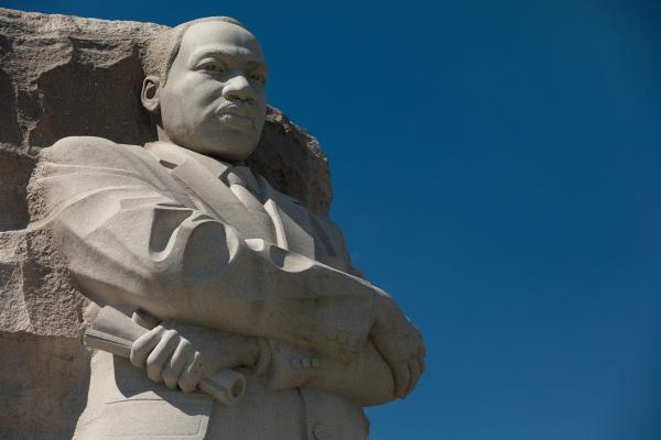 low angle image of MLK statue in Washington DC