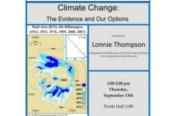 Lonie Thompson's presentation poster showing ice on Mount Kilimanjaro in Tanzania