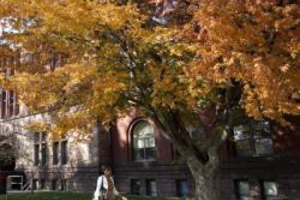 student walking on Oval in autumn