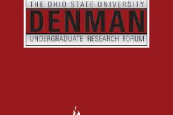 Denman graphic on scarlet background