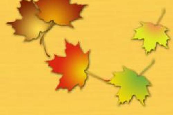 Clipart with colorful autumn leaves on amber background