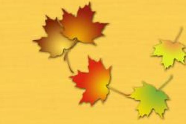 Clipart with colorful  autumn leaves on amber background