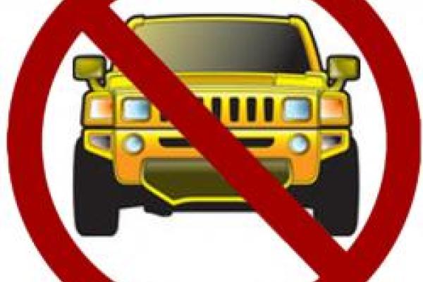 clip art of yellow jeep superimposed with red null sign